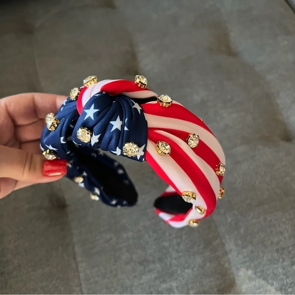 Knot Headband US Flag print rhinestones NWT